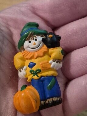Vintage Hallmark Scarecrow Crow Pumpkin Pin Brooch